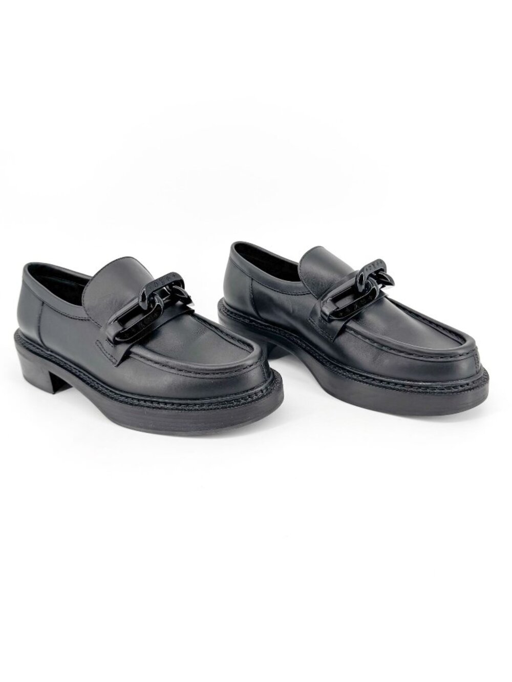Louis Vuitton Academy Loafers Black LV Chain Platform Size 37.5 US 7.5 Women's